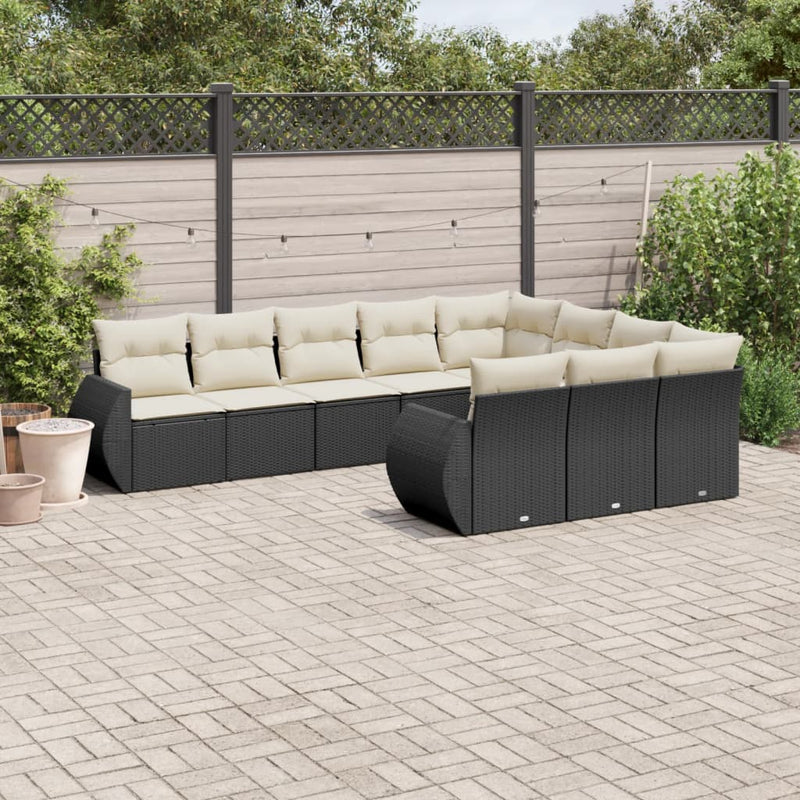 10 Piece Garden Sofa Set with Cushions Black Poly Rattan Payday Deals