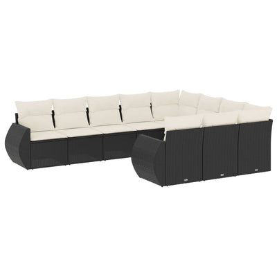 10 Piece Garden Sofa Set with Cushions Black Poly Rattan Payday Deals