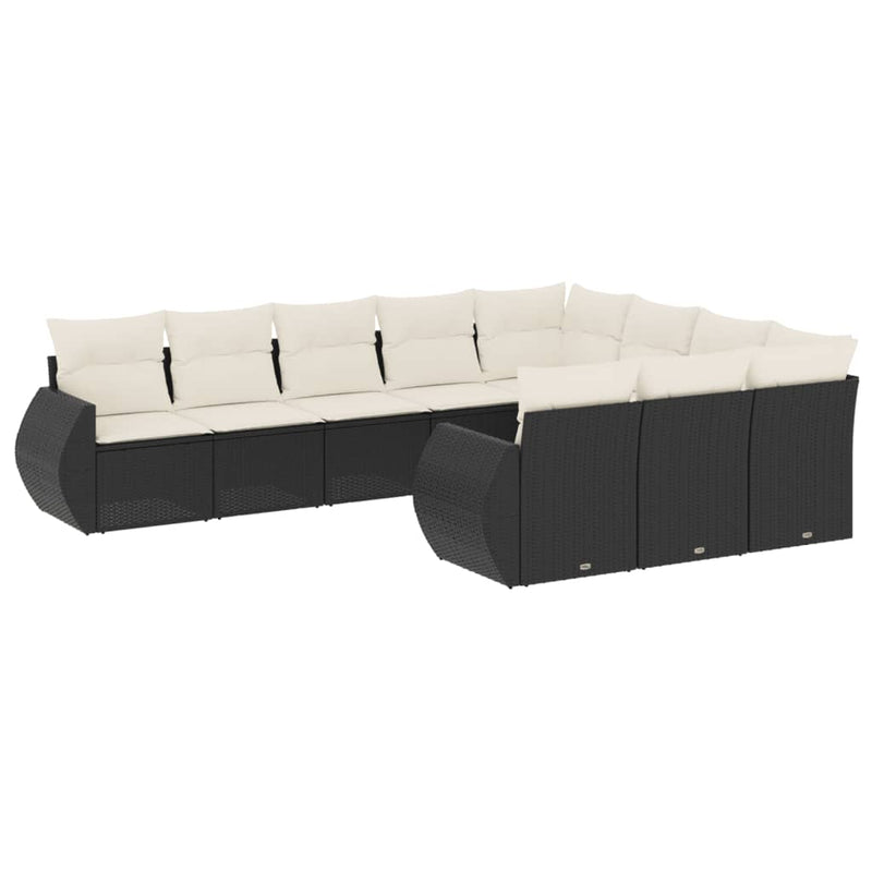 10 Piece Garden Sofa Set with Cushions Black Poly Rattan Payday Deals