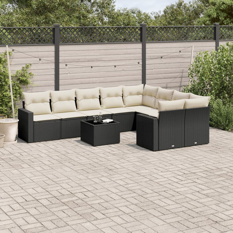 10 Piece Garden Sofa Set with Cushions Black Poly Rattan Payday Deals