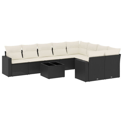 10 Piece Garden Sofa Set with Cushions Black Poly Rattan Payday Deals