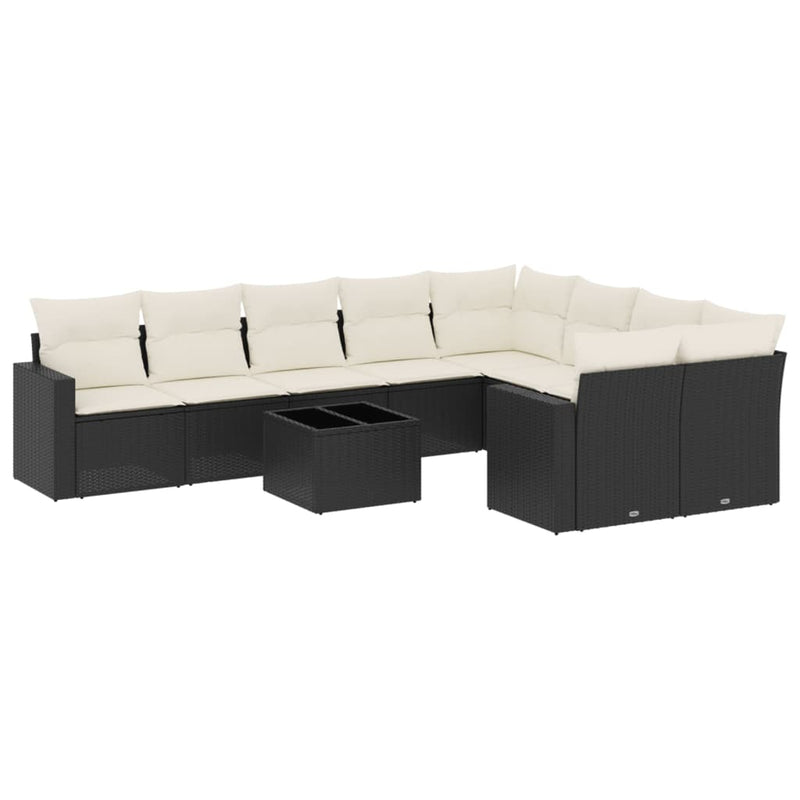 10 Piece Garden Sofa Set with Cushions Black Poly Rattan Payday Deals