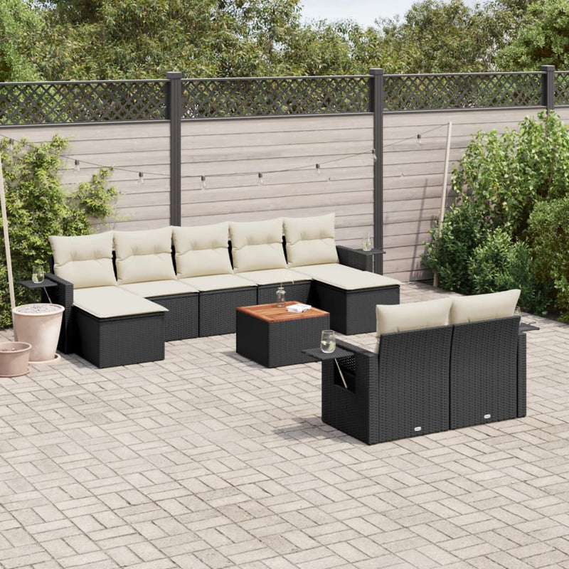 10 Piece Garden Sofa Set with Cushions Black Poly Rattan Payday Deals