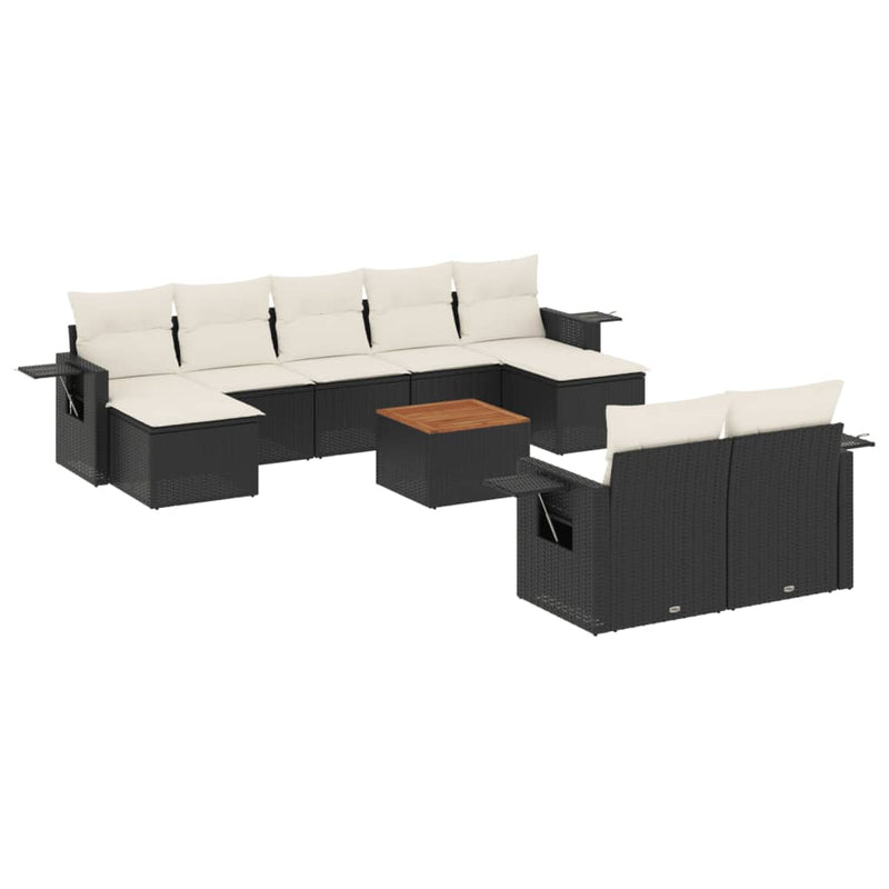 10 Piece Garden Sofa Set with Cushions Black Poly Rattan Payday Deals