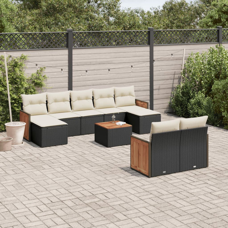 10 Piece Garden Sofa Set with Cushions Black Poly Rattan Payday Deals
