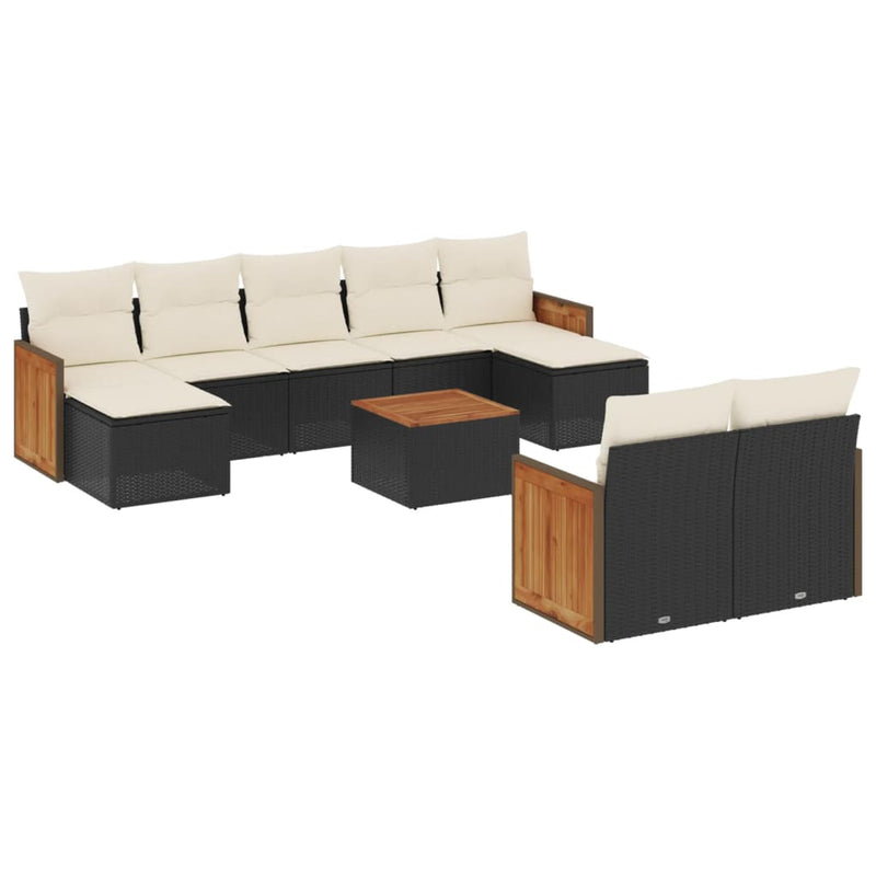 10 Piece Garden Sofa Set with Cushions Black Poly Rattan Payday Deals