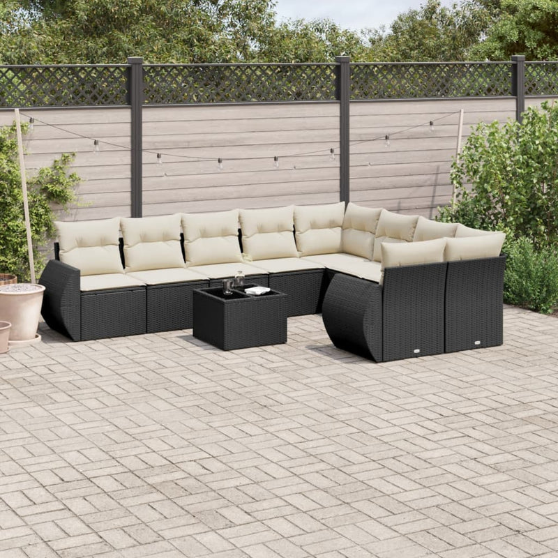 10 Piece Garden Sofa Set with Cushions Black Poly Rattan Payday Deals