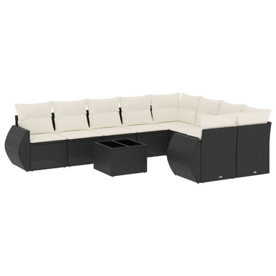 10 Piece Garden Sofa Set with Cushions Black Poly Rattan Payday Deals