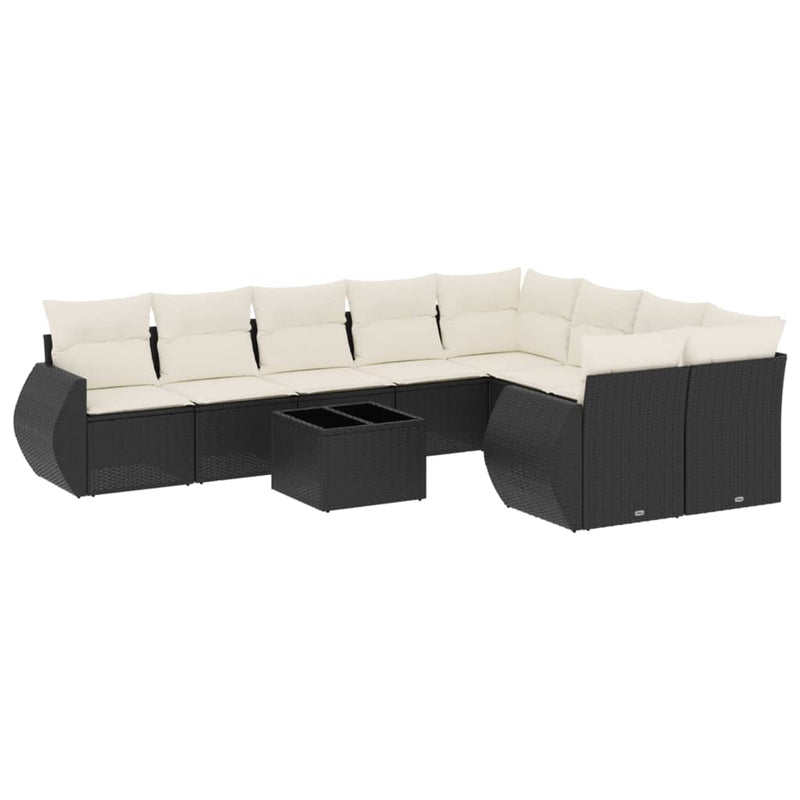 10 Piece Garden Sofa Set with Cushions Black Poly Rattan Payday Deals
