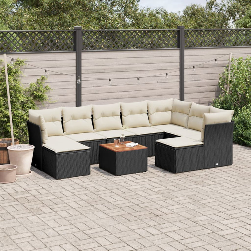 10 Piece Garden Sofa Set with Cushions Black Poly Rattan Payday Deals