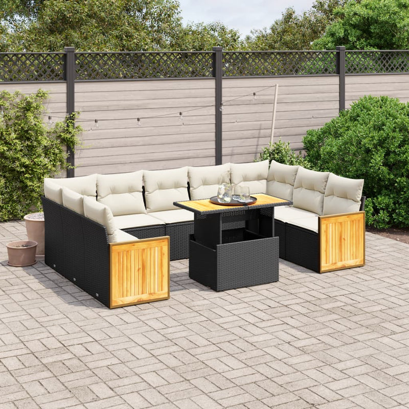 10 Piece Garden Sofa Set with Cushions Black Poly Rattan Payday Deals