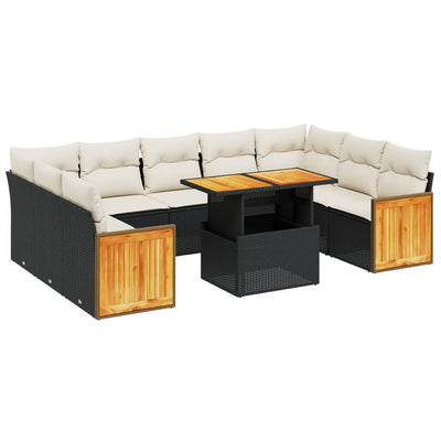 10 Piece Garden Sofa Set with Cushions Black Poly Rattan Payday Deals