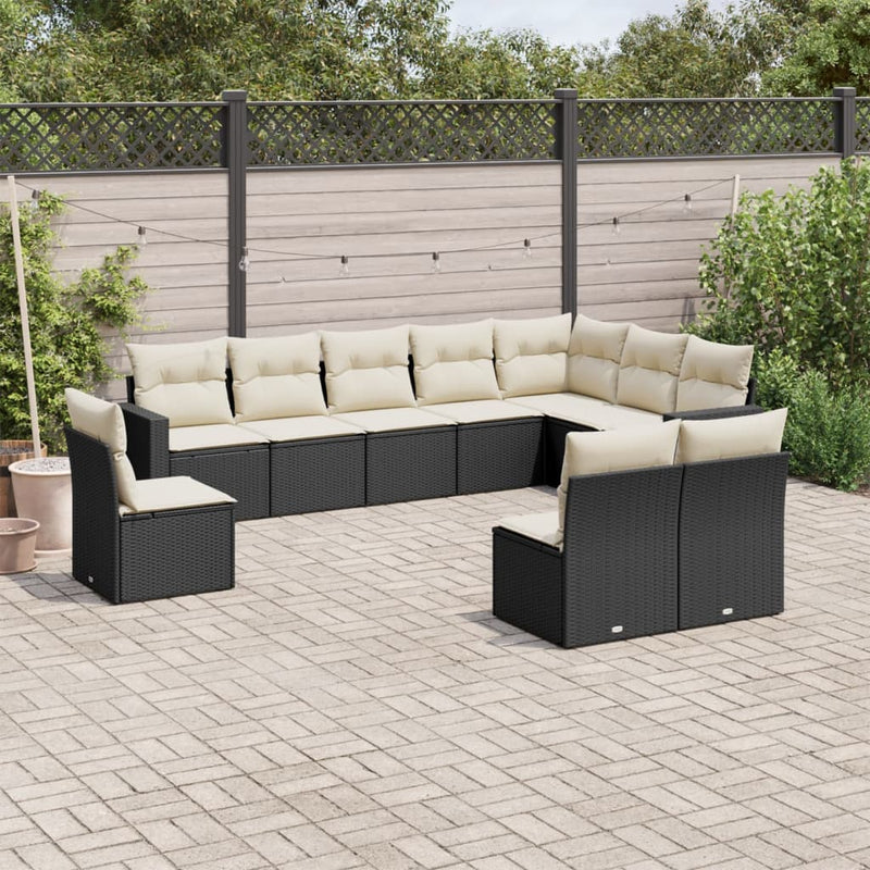 10 Piece Garden Sofa Set with Cushions Black Poly Rattan Payday Deals
