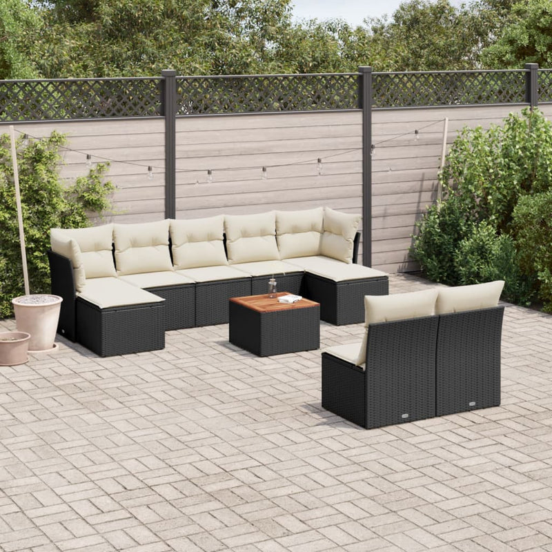 10 Piece Garden Sofa Set with Cushions Black Poly Rattan Payday Deals