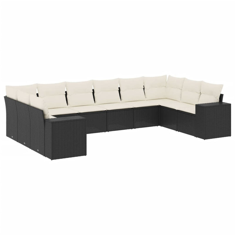 10 Piece Garden Sofa Set with Cushions Black Poly Rattan Payday Deals