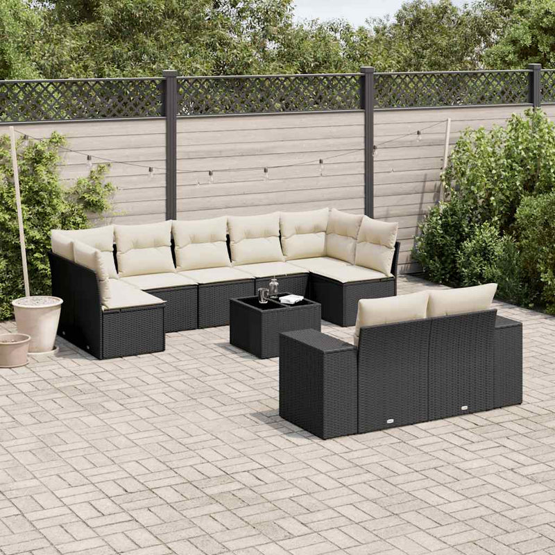 10 Piece Garden Sofa Set with Cushions Black Poly Rattan Payday Deals