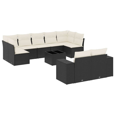 10 Piece Garden Sofa Set with Cushions Black Poly Rattan Payday Deals