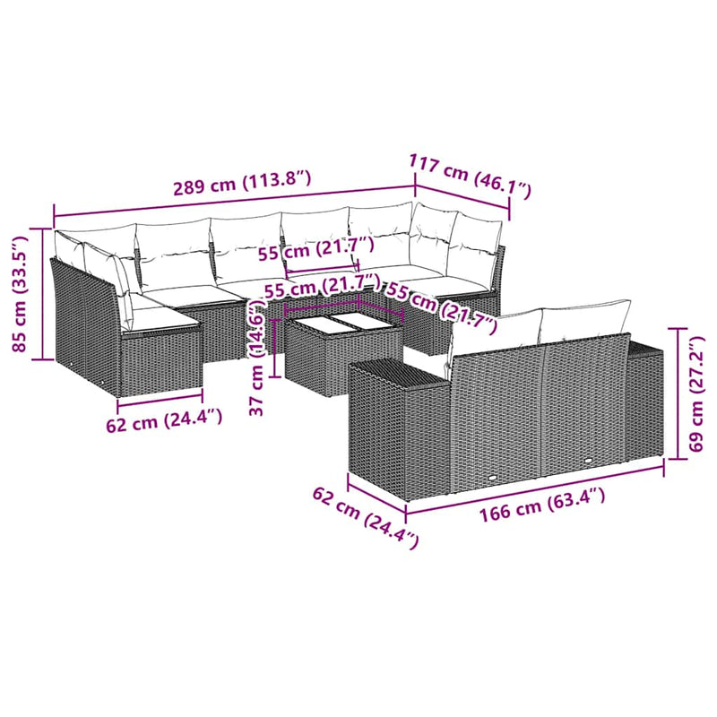 10 Piece Garden Sofa Set with Cushions Black Poly Rattan Payday Deals