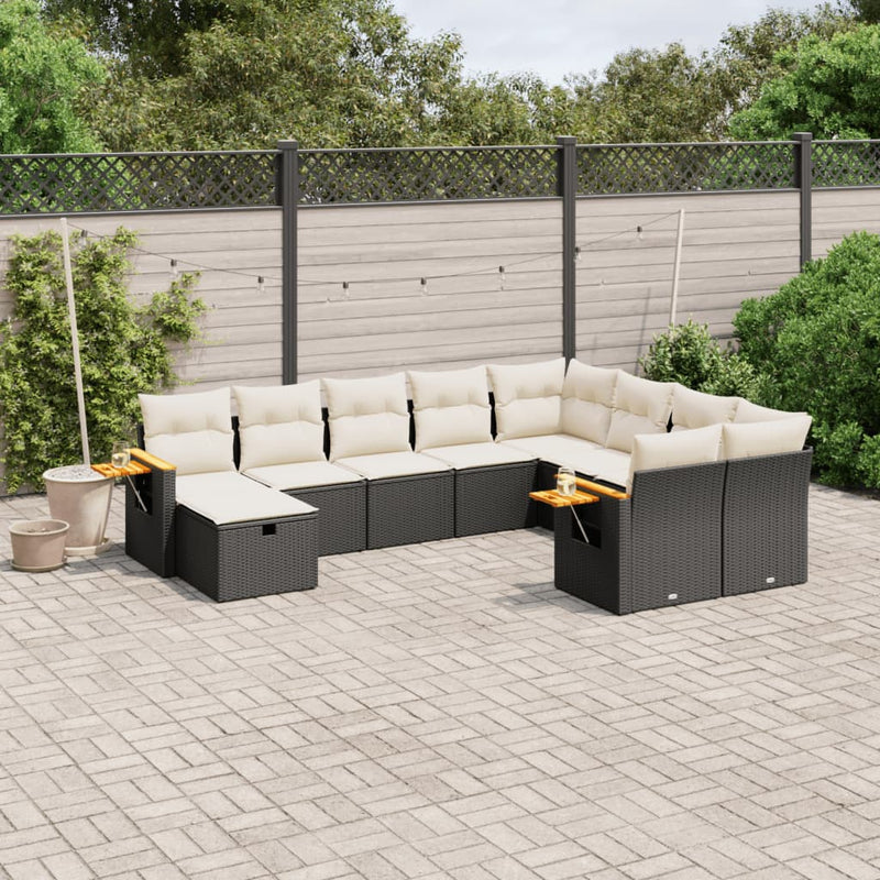 10 Piece Garden Sofa Set with Cushions Black Poly Rattan Payday Deals