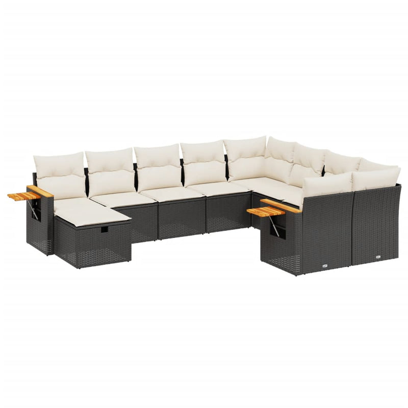 10 Piece Garden Sofa Set with Cushions Black Poly Rattan Payday Deals