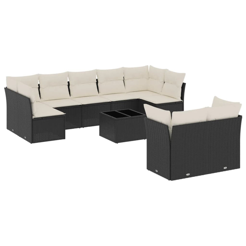 10 Piece Garden Sofa Set with Cushions Black Poly Rattan Payday Deals