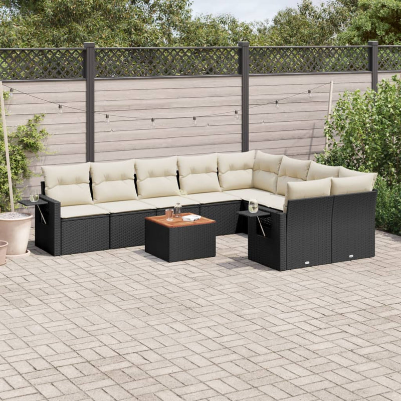 10 Piece Garden Sofa Set with Cushions Black Poly Rattan Payday Deals