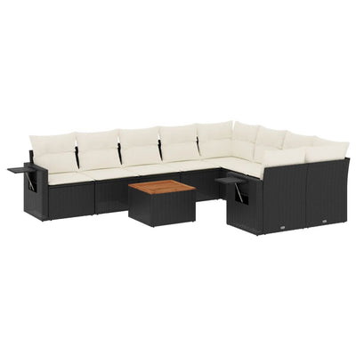 10 Piece Garden Sofa Set with Cushions Black Poly Rattan Payday Deals