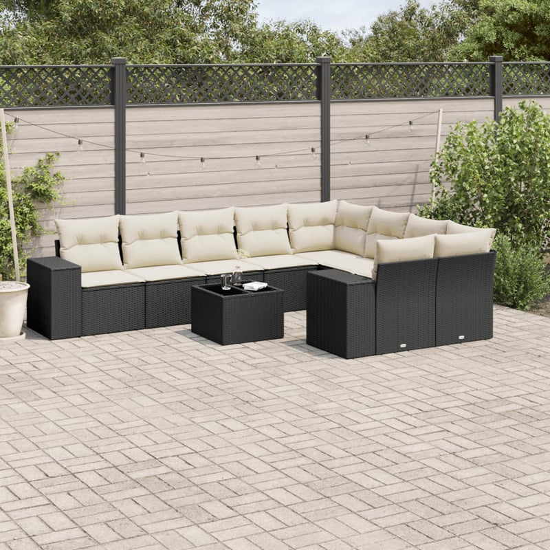 10 Piece Garden Sofa Set with Cushions Black Poly Rattan Payday Deals
