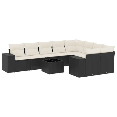 10 Piece Garden Sofa Set with Cushions Black Poly Rattan Payday Deals