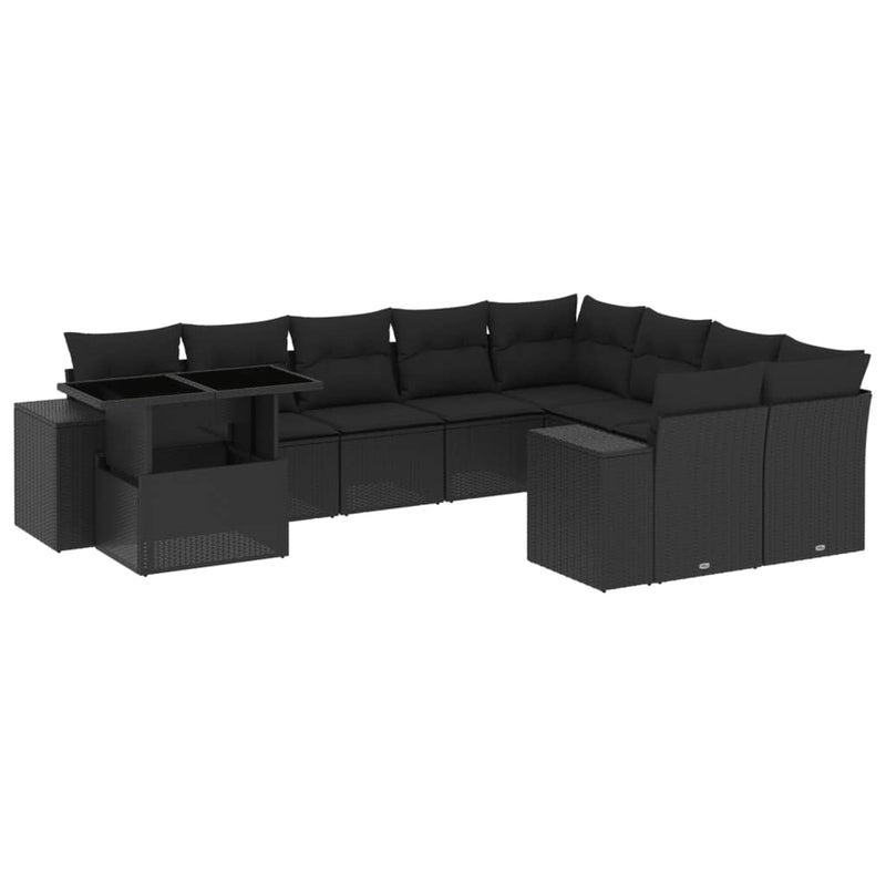 10 Piece Garden Sofa Set with Cushions Black Poly Rattan Payday Deals