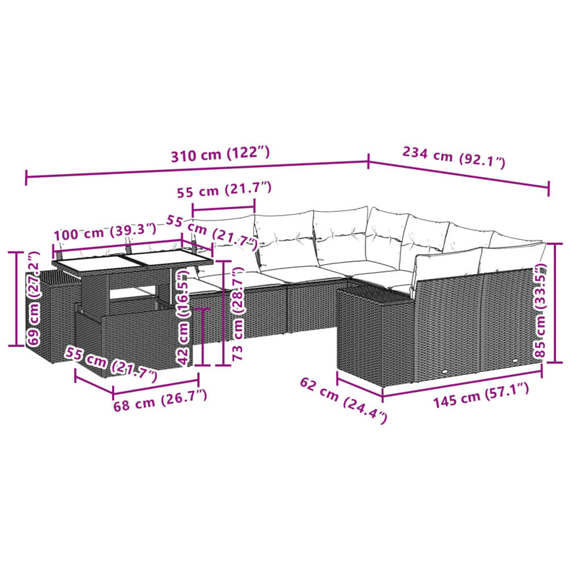 10 Piece Garden Sofa Set with Cushions Black Poly Rattan Payday Deals