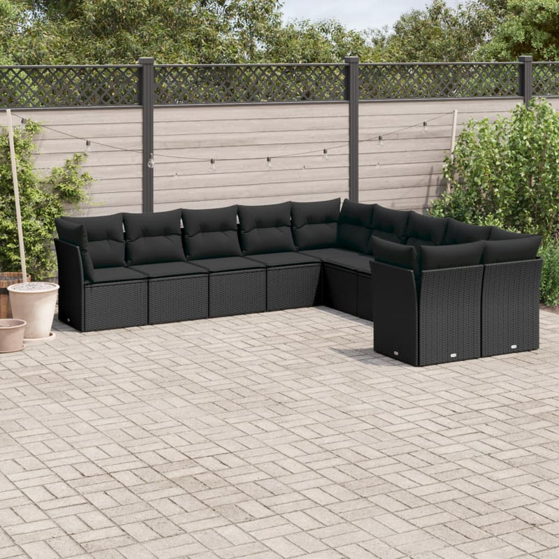 10 Piece Garden Sofa Set with Cushions Black Poly Rattan Payday Deals