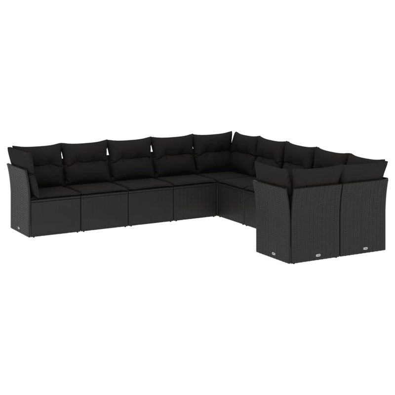 10 Piece Garden Sofa Set with Cushions Black Poly Rattan Payday Deals