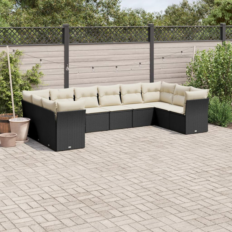 10 Piece Garden Sofa Set with Cushions Black Poly Rattan Payday Deals