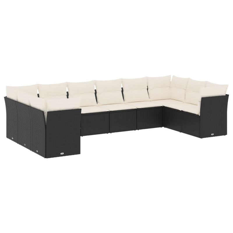 10 Piece Garden Sofa Set with Cushions Black Poly Rattan Payday Deals