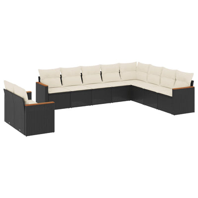 10 Piece Garden Sofa Set with Cushions Black Poly Rattan Payday Deals