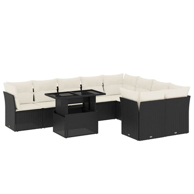 10 Piece Garden Sofa Set with Cushions Black Poly Rattan Payday Deals