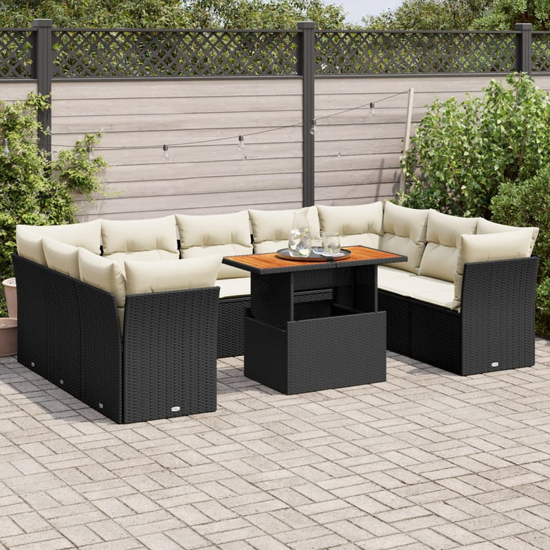 10 Piece Garden Sofa Set with Cushions Black Poly Rattan Payday Deals