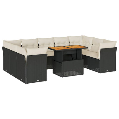 10 Piece Garden Sofa Set with Cushions Black Poly Rattan Payday Deals