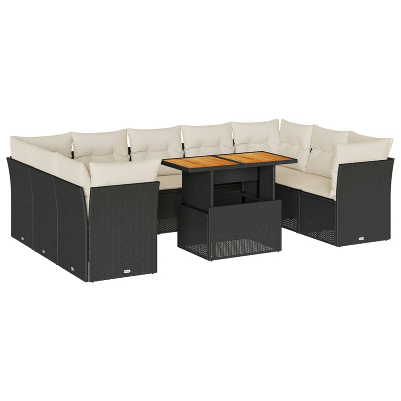 10 Piece Garden Sofa Set with Cushions Black Poly Rattan Payday Deals