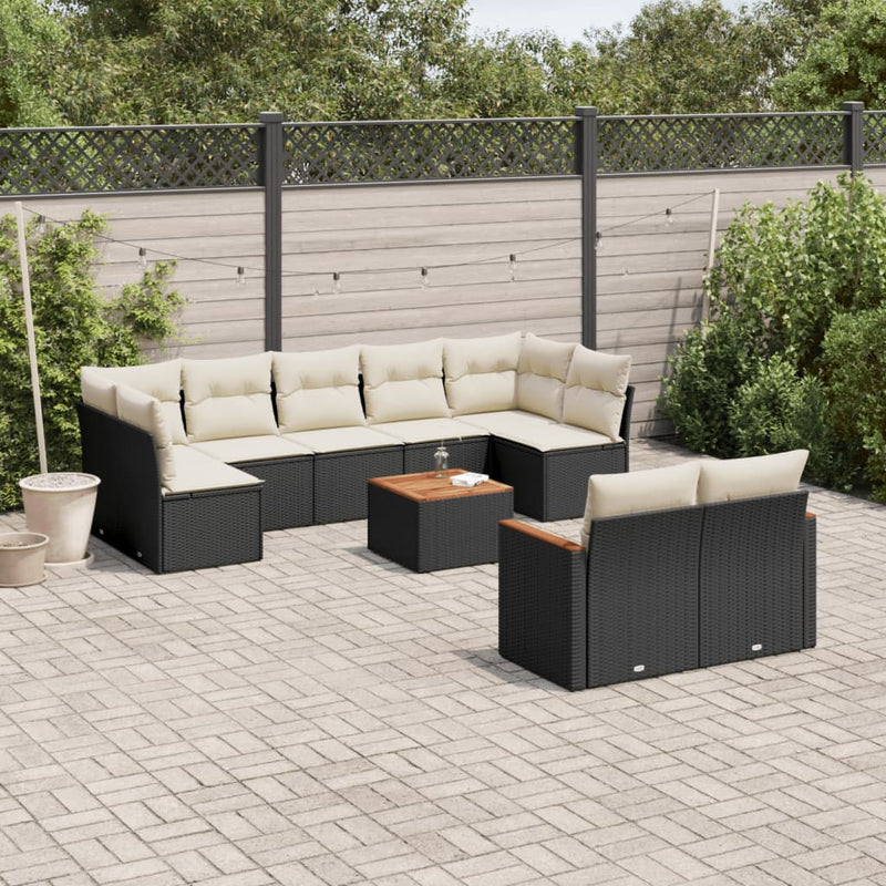 10 Piece Garden Sofa Set with Cushions Black Poly Rattan Payday Deals