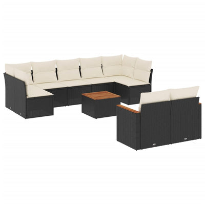 10 Piece Garden Sofa Set with Cushions Black Poly Rattan Payday Deals