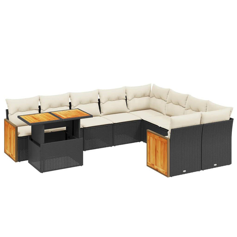 10 Piece Garden Sofa Set with Cushions Black Poly Rattan Payday Deals