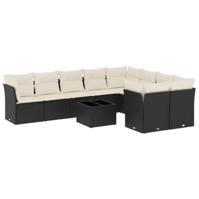 10 Piece Garden Sofa Set with Cushions Black Poly Rattan Payday Deals
