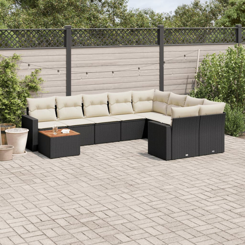 10 Piece Garden Sofa Set with Cushions Black Poly Rattan Payday Deals
