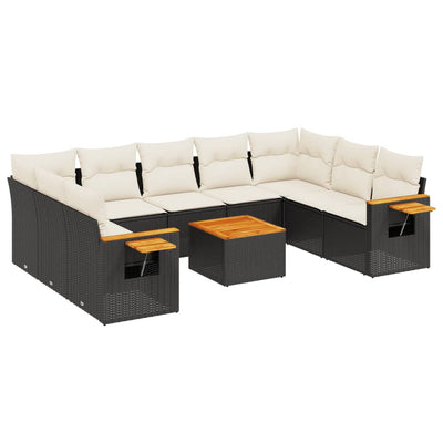 10 Piece Garden Sofa Set with Cushions Black Poly Rattan Payday Deals