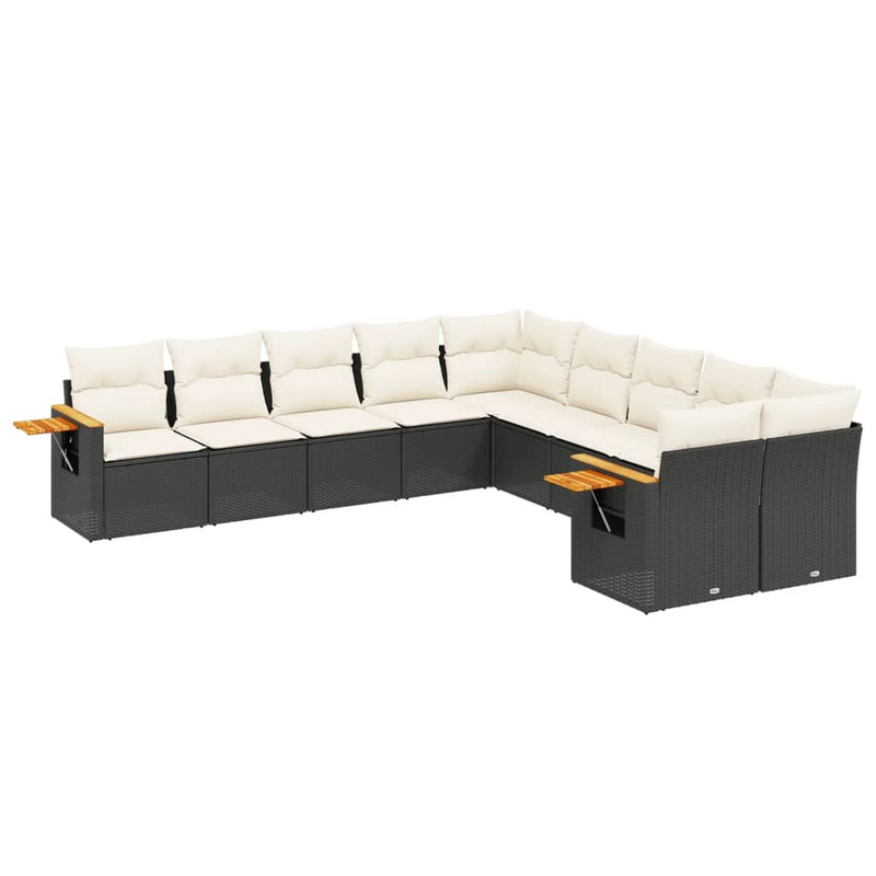 10 Piece Garden Sofa Set with Cushions Black Poly Rattan Payday Deals