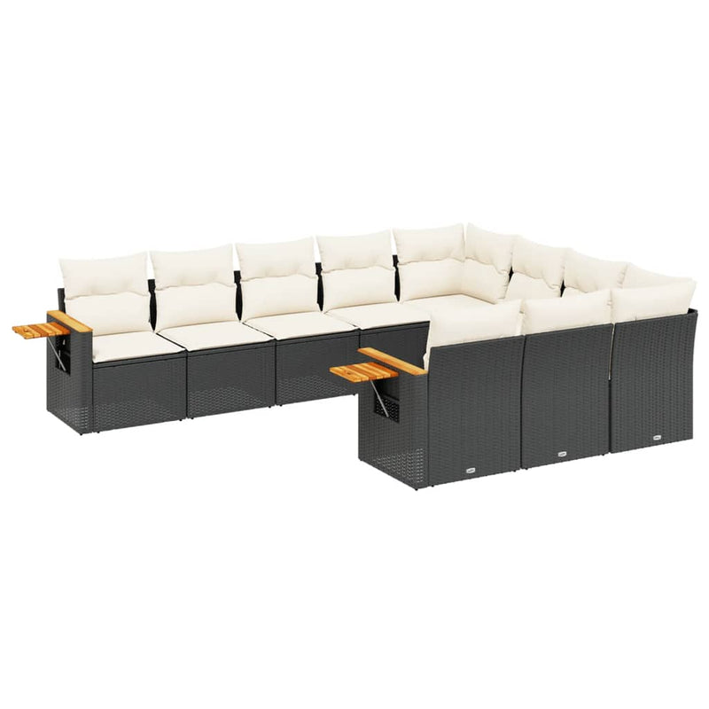 10 Piece Garden Sofa Set with Cushions Black Poly Rattan Payday Deals