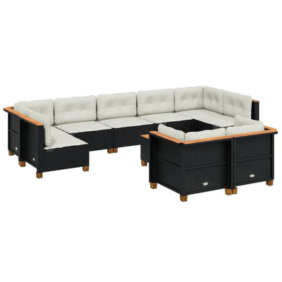 10 Piece Garden Sofa Set with Cushions Black Poly Rattan Payday Deals