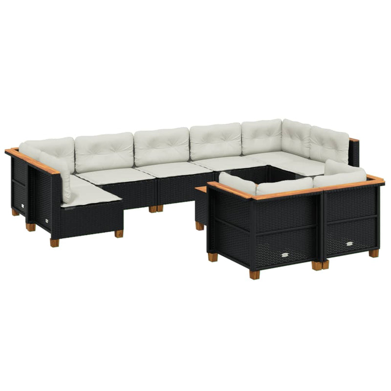 10 Piece Garden Sofa Set with Cushions Black Poly Rattan Payday Deals
